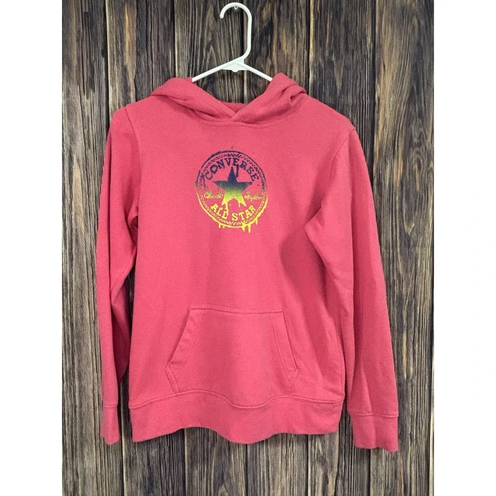 Converse Pullover Hoodie Youth XL Hot Pink Hooded Sweater Long Sleeve Graphic